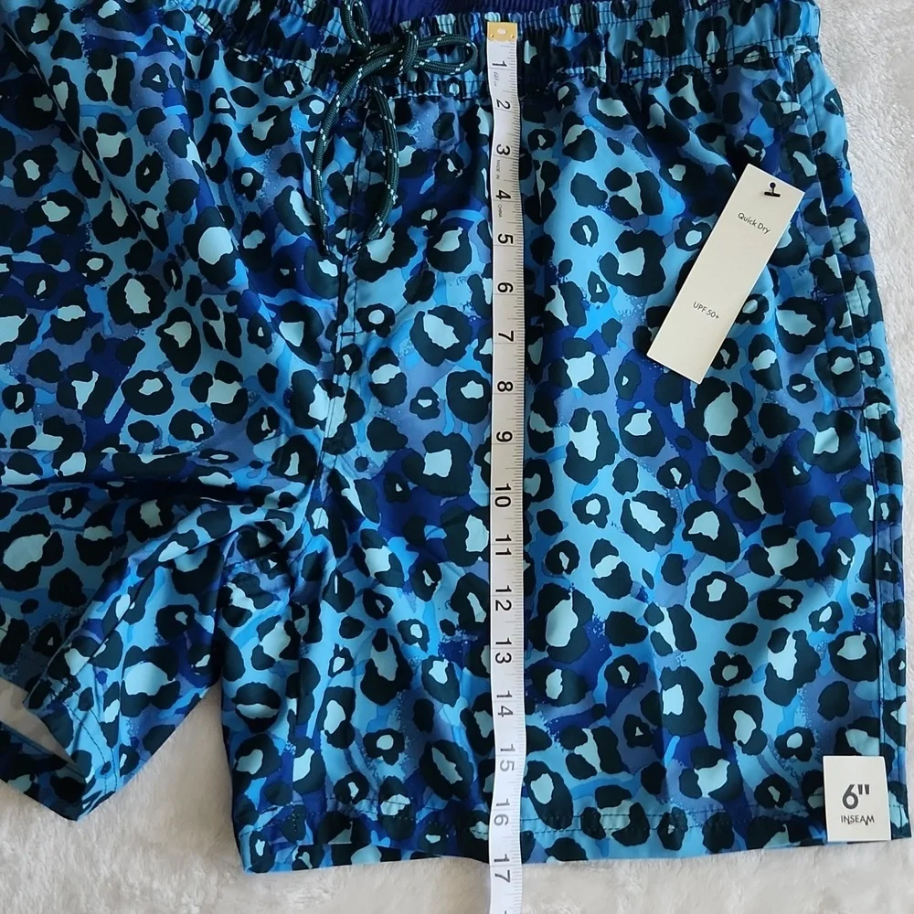 🌊 No Boundaries Men’s Blue Leopard Print Swim Shorts – Size Large (36–38), NWT